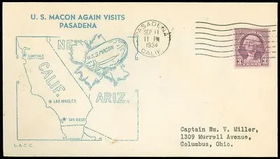 9/11/34 USS Macon Again Visits Pasadena CA Los Angeles CoC Pasadena Cancel # • $17.99