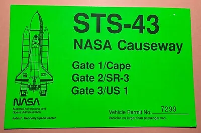 Sts-43 Nasa Causeway Ksc/nasa Neon Green Vehicle Permit Pass • $14.99