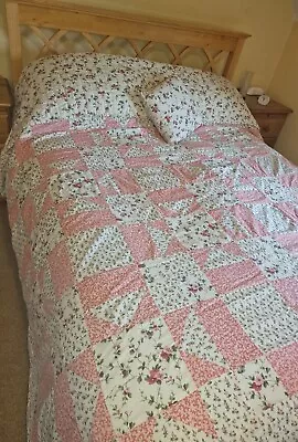 Vintage Laura Ashley Large Floral Cottage Patchwork Bedspread Bed Throw Cushion • £85