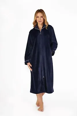 Luxury Velvet Navy Zip Down Dressing Gown - Size XL (20/22) • £45