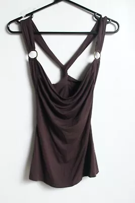 Jane Norman Y2k Womens Cross Back Drape Vest - Brown - Size 10 (g78) • £9.99