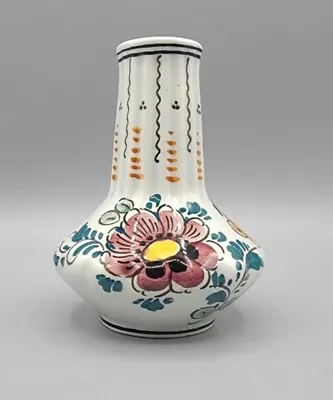 VINTAGE Delft Polychrome Holland SIGNED Bud Vase Pink Yellow Flower 4” Tall • $25