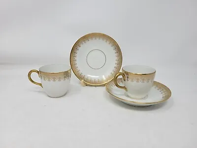 Vintage Pair Of GDA Limoges Demitasse Cups & Saucers Gold On White • $50