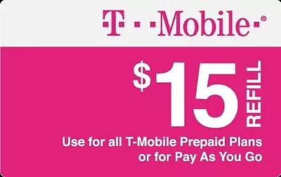 T-Mobile  Prepaid $15 Refill Top-Up Prepaid Card  AIR TIME  PIN / RECHARGE  • $18.99