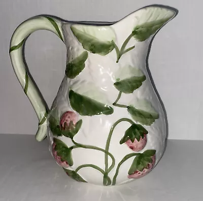 Vintage Pitcher W/ Strawberries & Vines ~ Made In Portugal 8” Tall • $49