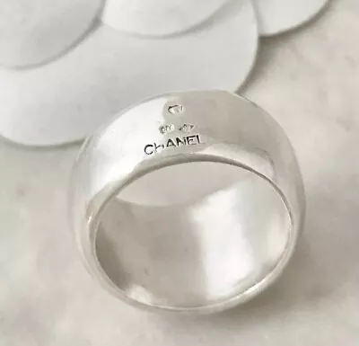 Chanel Ring Silver SV 925 Silver Ring Round Monogram Pattern About US 7 Unisex • $342.69