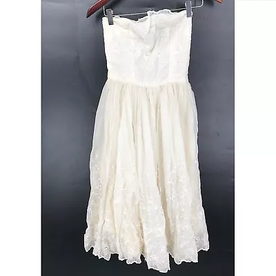 Vintage Handmade Strapless Short Bridal Wedding Dress Lace White Cottagecore S • $67.50