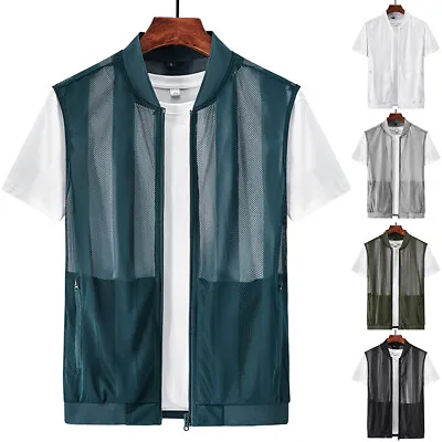 Mens Work Clothes Sport Tops Vest Waistcoat Jacket Sleeveless Coat Casual Mesh • $9.29