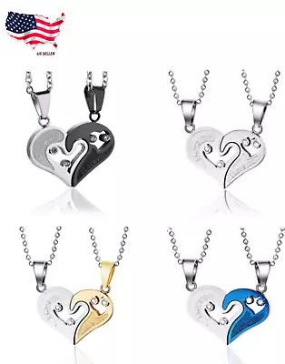 2pcs I Love You Matching Heart Couple Necklace His&Hers Stainless Steel Pendant • $5.99