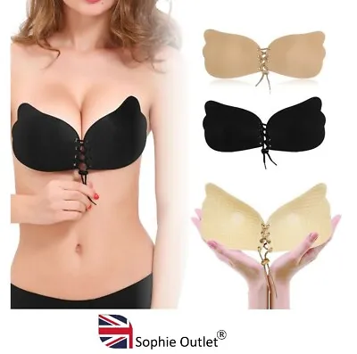 £4.99 • Buy SILICONE STRAPLESS INVISIBLE BRA Backless Push Up Adhesive With Drawstrings UK