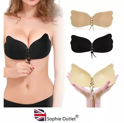 £4.78 • Buy SILICONE STRAPLESS INVISIBLE BRA Backless Push Up Adhesive With Drawstrings UK