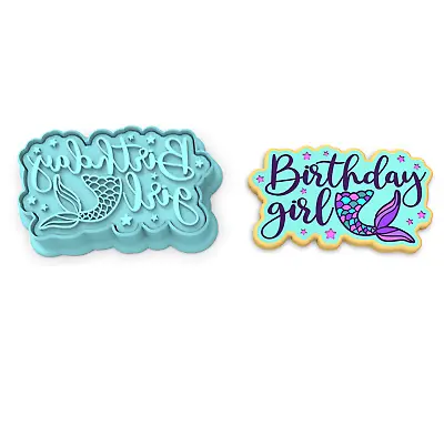 Birthday Girl Mermaid Cookie Cutter & Stamp | Ocean Sea Waves Scales Scale Tail • $22.21
