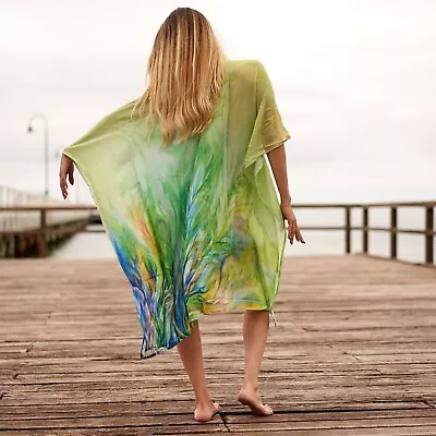 Silk Kaftan For Women Long Caftan Resort Wear Vacation Beach Dress - SK09 • $56.06