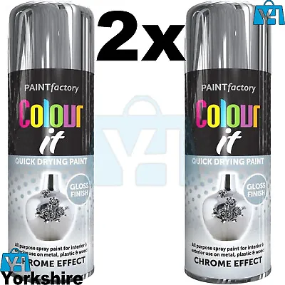 2x Chrome Foil Mirror Effect Gloss Finish Auto Spray Paint DIY Car Aerosol 400ml • £9.90