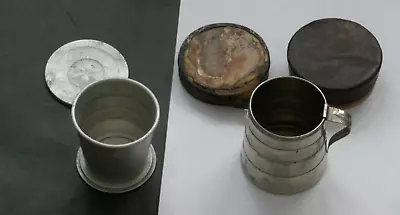 Vintage Lot Of 2 Collapsible Tin Or Aluminum Cups (one With Lid One With Case) • $18.99