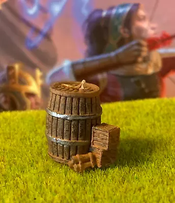 Wooden Barrel & Crates Pile Painted Miniature Dungeon & Dragons D&D Terrain • $2.99