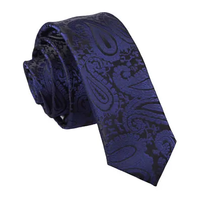 Navy Blue Skinny Tie Woven Floral Paisley Mens Formal Wedding Necktie By DQT • £8.49