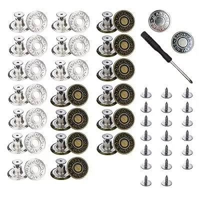 20 Sets Replacement Metal Jeans Buttons 17mm No-Sew Nailess Repair Combo • $12.75