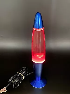 Pliable Art Lamp 13  High Metallic Blue Base & Cap W/Red Lava 2002 EUC • $29.85