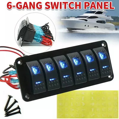 6 Gang 12V Switch Panel LED Light Rocker Circuit Breaker For Car RV Boat Marine • $30.99