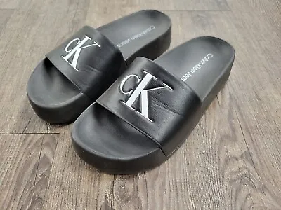 Calvin Klein Dariela Black White Logo Slides Sandals Shoes Size 7 • $9.99