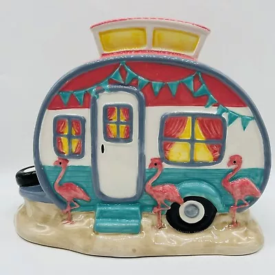 Retro Camper With Pink Flamingos Stoneware Cookie Jar Cracker Barrel • $45