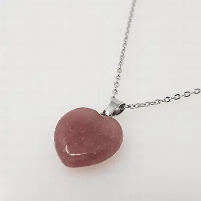 £3.99 • Buy Strawberry Quartz Heart Necklace Pendant Healing Stone Cleansing SS Silver Chain