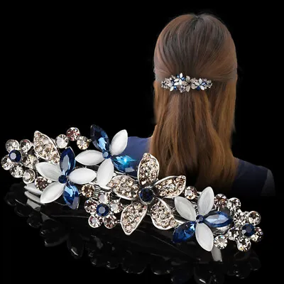 Women Large Flowers Crystal Hair Clip Barrette Hairpin Clips Ponytail Hair Girls • £4.72