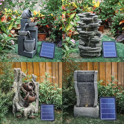Solar Powered Garden Fountain Water Feature LED Lights Resin Statues Home Decors • £69.99