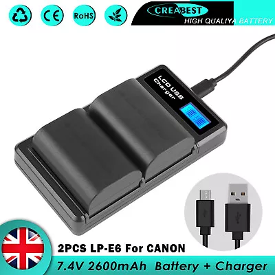 2x LP-E6 LP-E6N Battery For Canon EOS 90D 60D 5DS 6D II 70D 80D + Dual Charger • £27.90