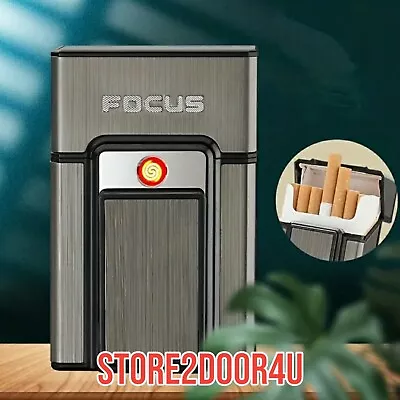 20 Cigarette Capacity Metal Cigarette Box With USB Rechargeable Safety Lighter • $14.90