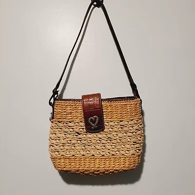 Brighton Handbag Womens Raffia Straw Leather Trim Lined Purse Shoulder Bag • $24.99