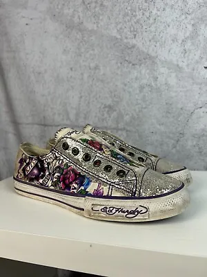 Ed Hardy Slip On Laceless Sneakers Shoes Skull Rose Black Low Tops Y2K Size 10US • $75