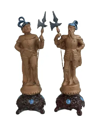 PAIR OF METAL FIGURINES STATUETTES MEDIEVAL GUARDS 25cm • £4.99