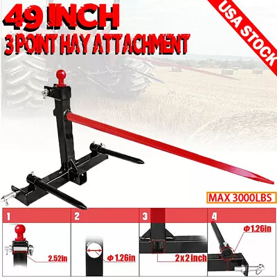 49'' Hay Bale Spear 3 Point Quick Loader Attach Steer Skid Tractor Attachment US • $296.99