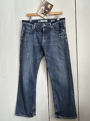 BKE Buckle Men’s Jeans 34” X 28.5” JAKE Boot Straight Cut Distressed Grunge EUC • $34.99