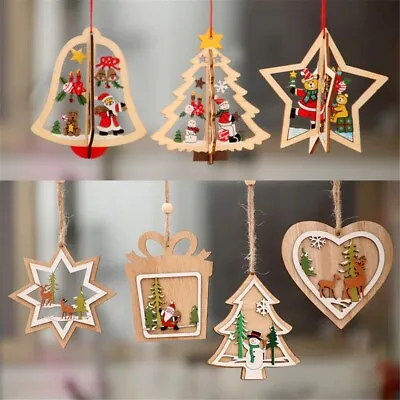  Hanging Wooden Heart Pendant Xmas Tree Ornament Christmas Party Decoration Gift • £3.29