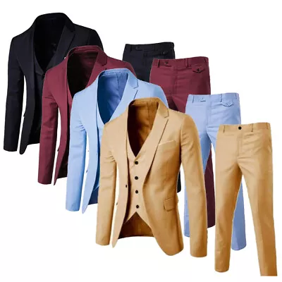 Men Suits One Button Slim Fit 3-Piece Suit Business Formal Jacket Pants Set New • $41.39