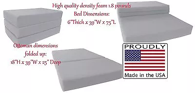 Queen Gray Trifold Foam Bed Folding Mattress 6 X 60 X 80 1.8 Lbs Density • $263
