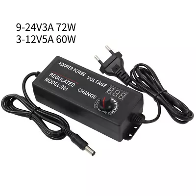 Electrical Power Supply Adapter Charger Adjustable AC/DC 9-24V3A 72W 3-12V5A 60W • £13.01