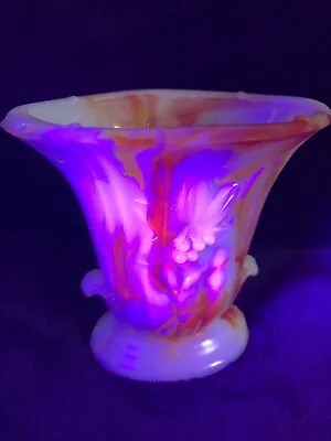 Vintage Akro Agate  Lily  Slag Glass Marbled Orange Vase Made In USA 658 C1930s • $18.50