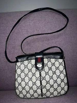 Vintage GUCCI  Crossbody Shoulder Bag Purse Sherry Line GG Web PVC Auth • $200