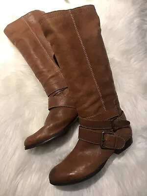 Vintage B Makowsky Pul-on Biker Knee-high Boots Sz9.5-10 Buttery Leather • $49.99