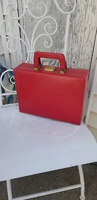 Red Leather Vintage Suitcase Box Purse W/ Key Locking Traincase Briefcase Womens • $27.95