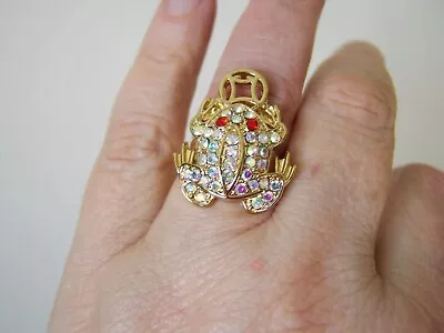 Betsey Johnson Multicolor AB White Pink Red Crystal Frog Gold Ring Adjustable • $6.95