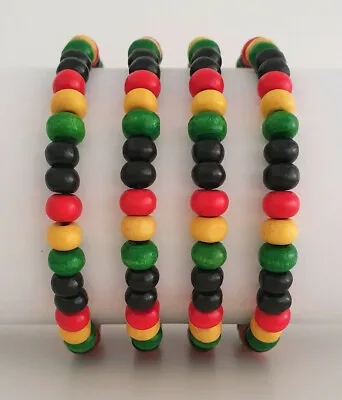 Mens /Womens Wooden Bead Elastic Stacker Bracelet - Jamaican Rasta - 4 Sizes NEW • $2.84