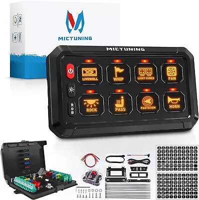 MICTUNING RGB 8 Gang Switch Panel Dimmable LED Light Bar Relay System Marine Boa • $93.92