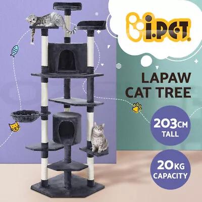 I.Pet Cat Tree Tower Scratching Post Scratcher 203cm Condo Trees House Bed Grey • $102.95