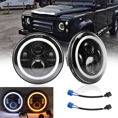 Pair 7  Inch Round LED Headlight Hi/Lo Beam DRL For Land Rover Defender 90 & 110 • $58.73