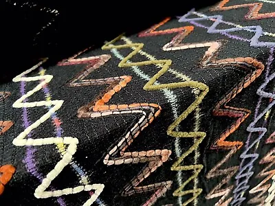 £9.99 • Buy Wool Blend Embroidered Bouclé Fabric, Per Metre - Zig Zag Design - Black